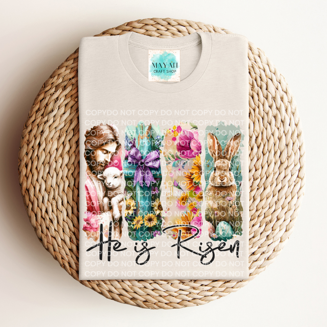 He is risen heather dust shirt. -Mayan Craft Shop