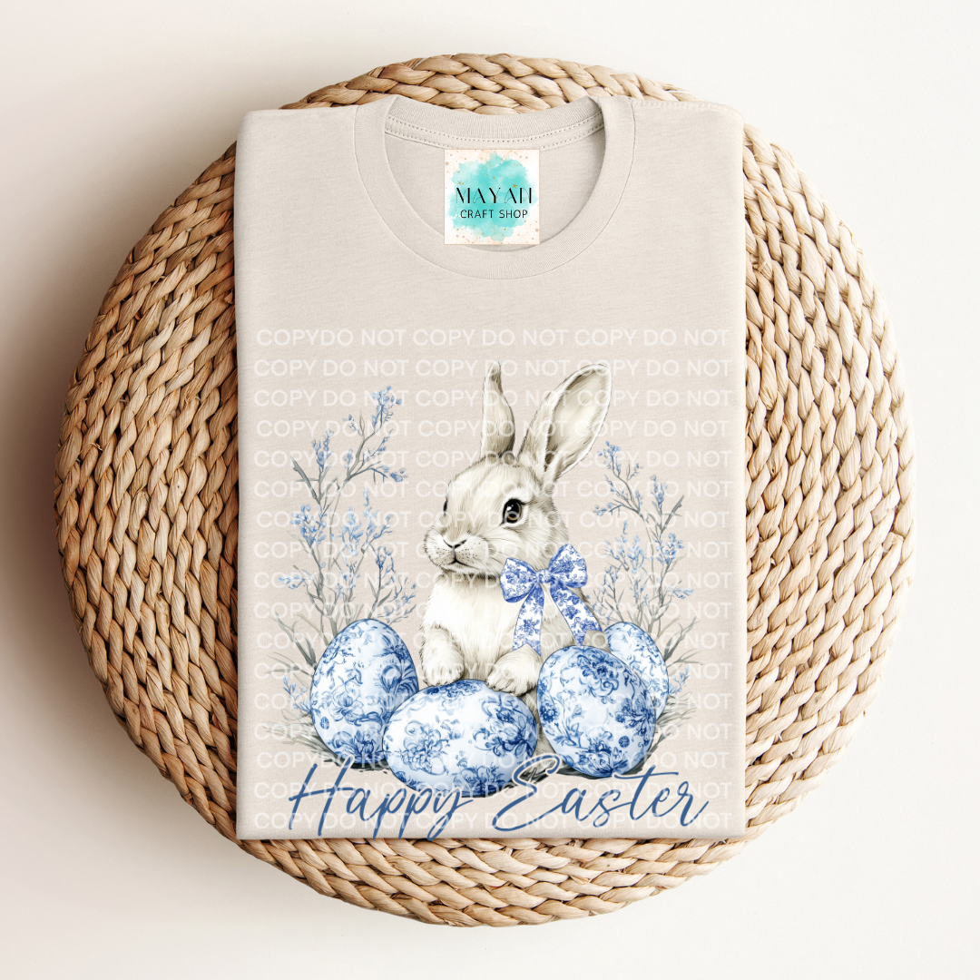 Happy Easter blue heather dust shirt. -Mayan Craft Shop