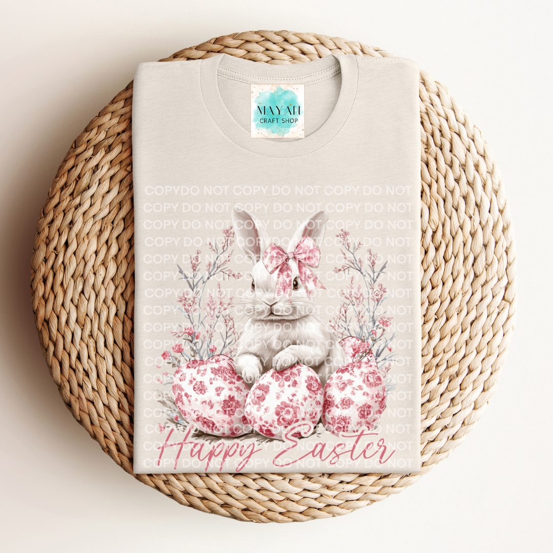 Happy Easter pink heather dust shirt. -Mayan Craft Shop