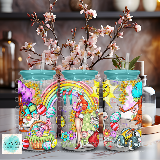 Easter Toon Frosted Glass can - Mayan Craft Shop