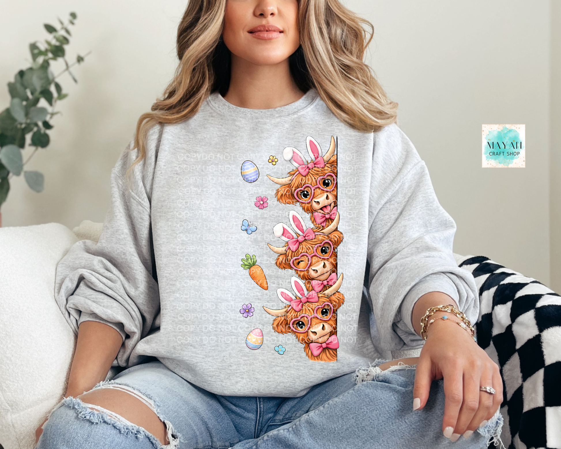 Easter highland cow sweatshirt. 