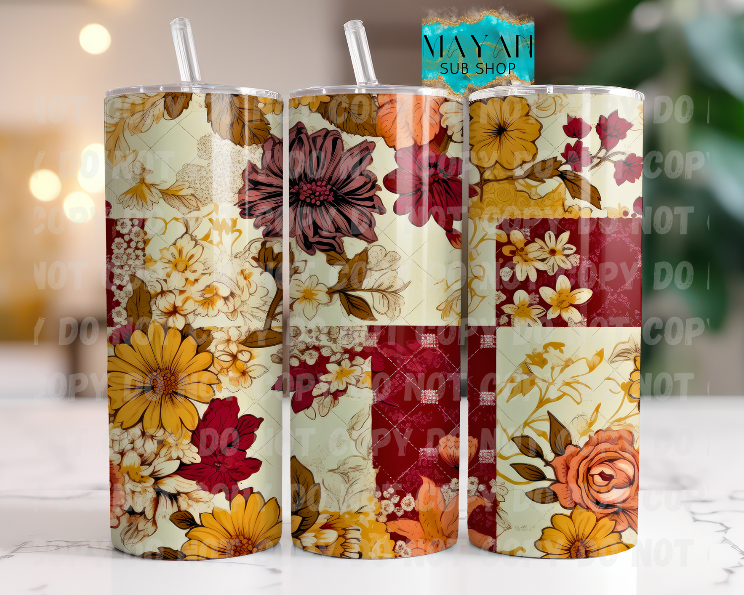 Fall floral 20 oz. skinny tumbler. -Mayan Sub Shop