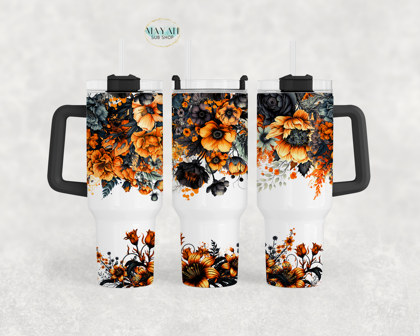 Fall flowers 40 oz tumbler. -Mayan Sub Shop