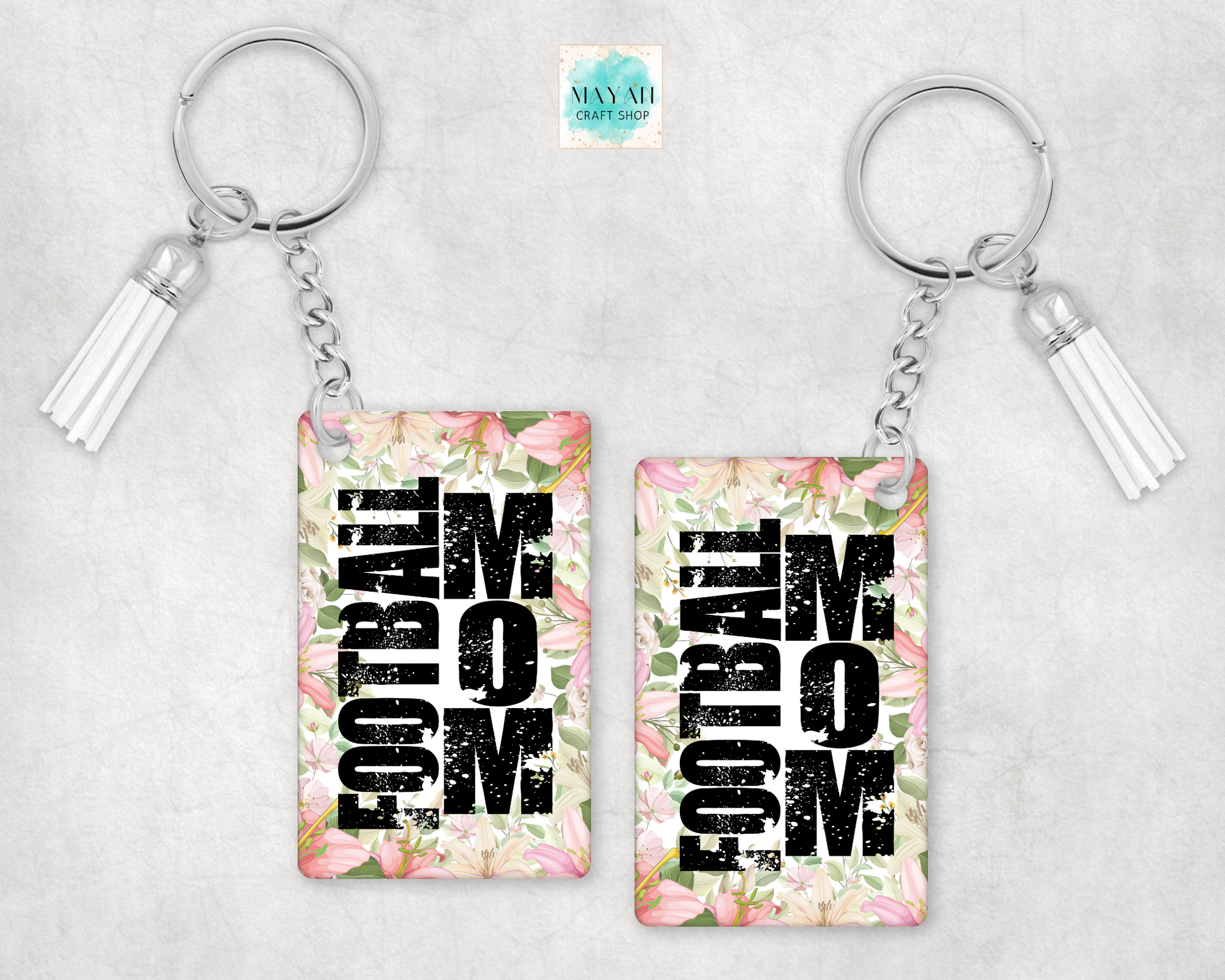 Football mom keychain. -Mayan Craft Shop