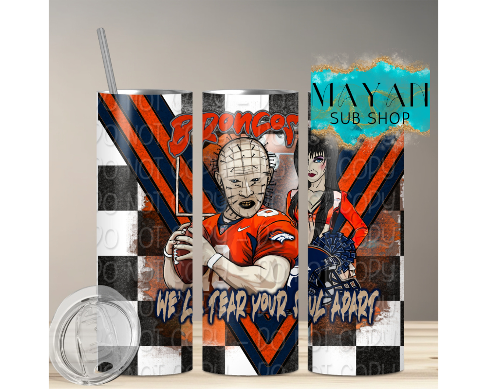 Football tear your soul 20 oz. skinny tumbler. -Mayan Sub Shop