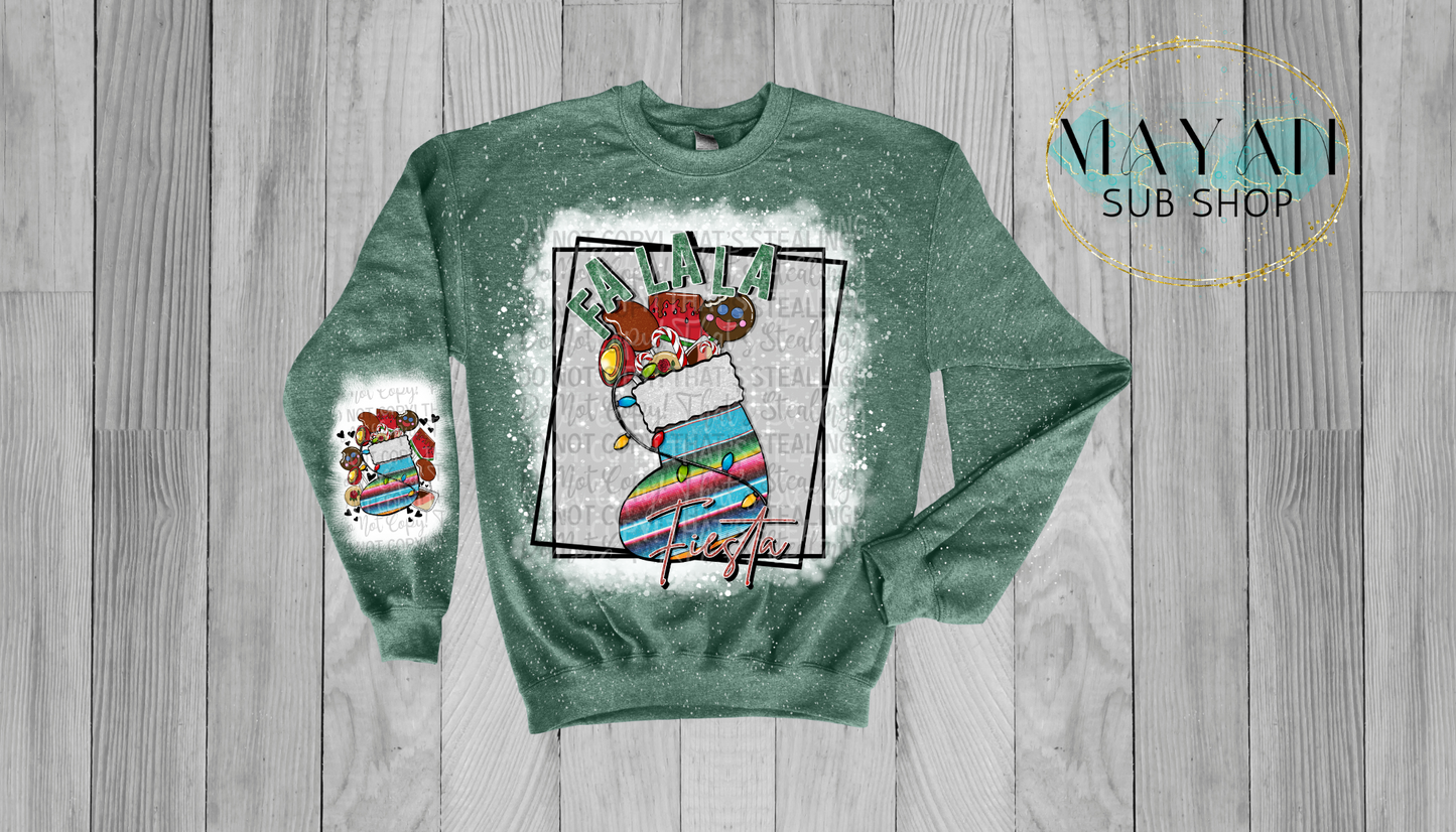 Falala fiesta in heather forest green bleached sweatshirt. -Mayan Sub Shop