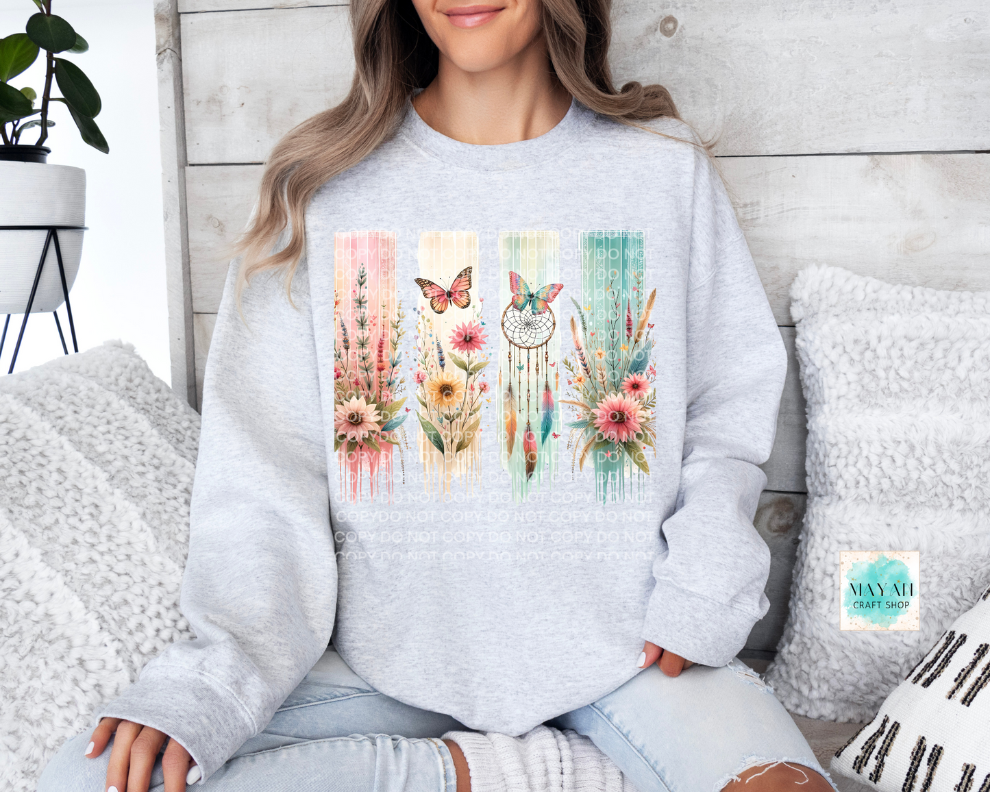 Butterfly pastel boho ash grey sweatshirt. - Mayan Craft Shop