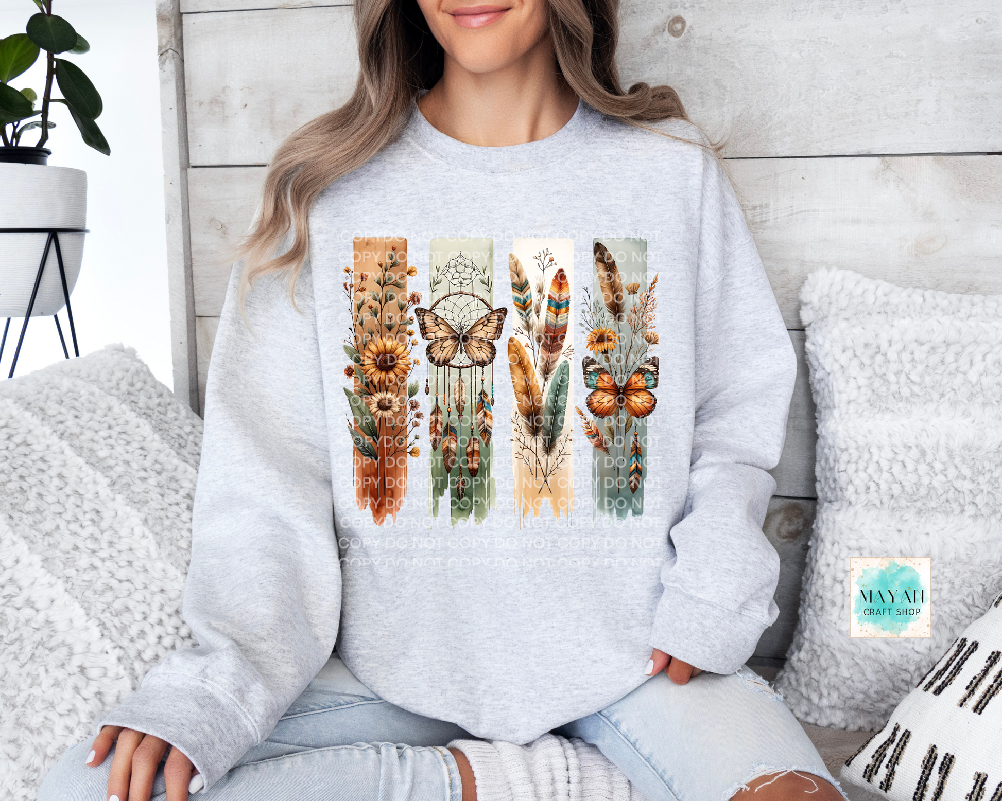 Butterfly dark boho ash grey sweatshirt. -Mayan Craft Shop