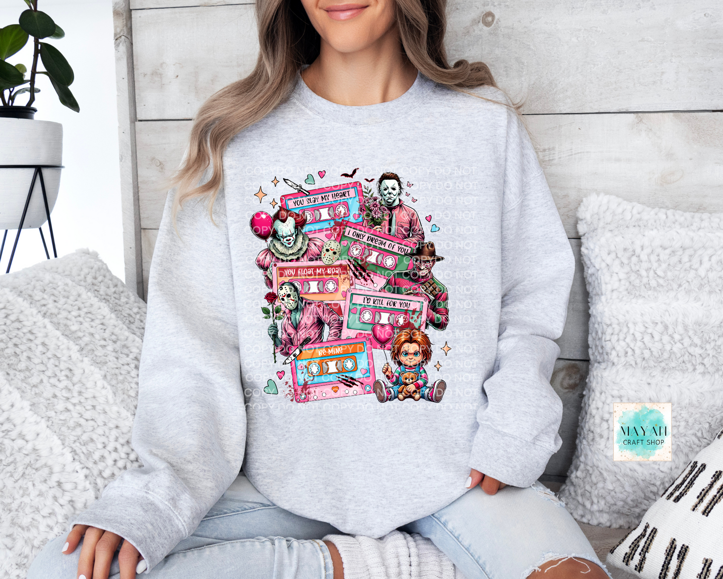 Love mixtape horror ash grey sweatshirt. -Mayan Craft Shop