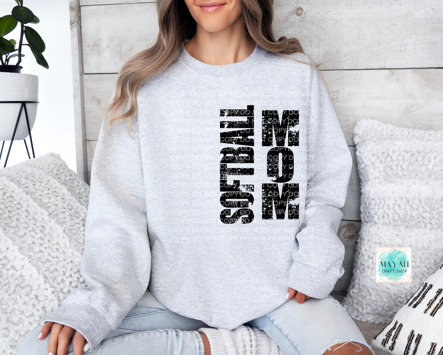 Softball mom ash grey sweatshirt. -Mayan Craft Shop