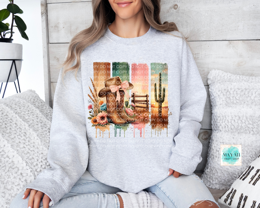 Desert cowgirl ash grey sweatshirt. -Mayan Craft Shop