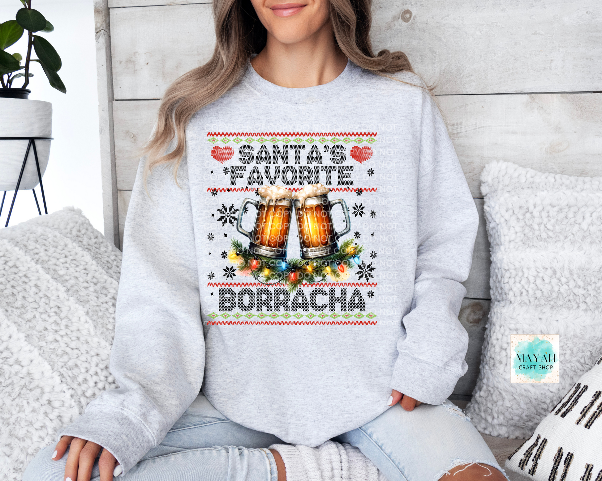 Santa's favorite borracha ash grey sweatshirt. -Mayan Craft Shop