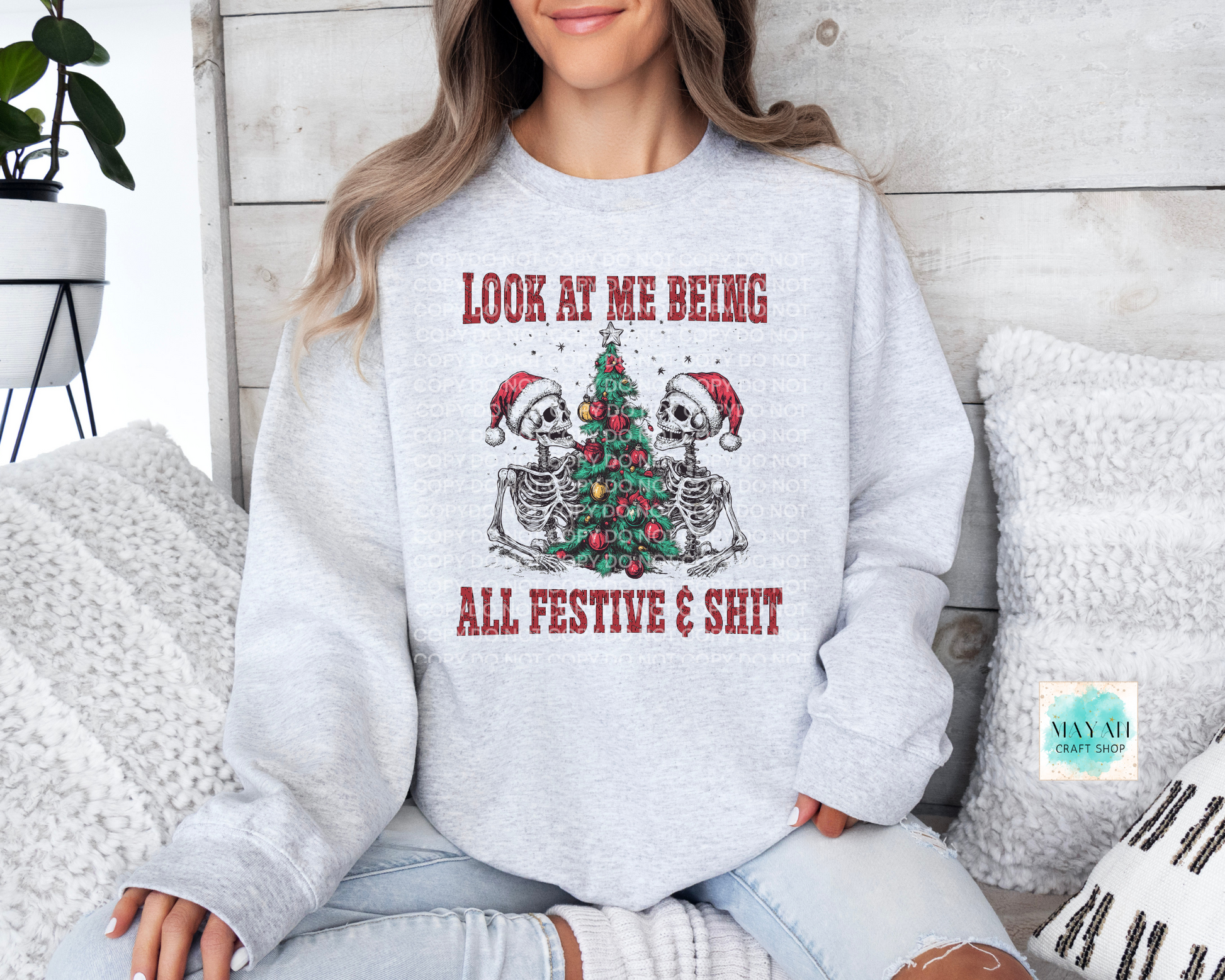 Being festive ash grey sweatshirt. -Mayan Craft Shop