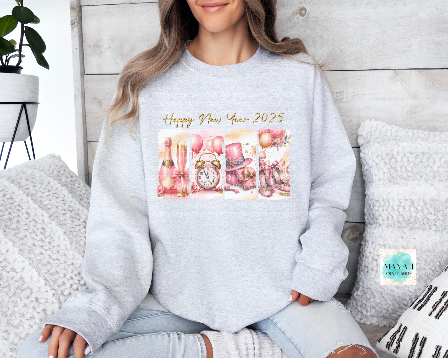 Happy new years 2025 ash grey sweatshirt. -Mayan Craft Shop