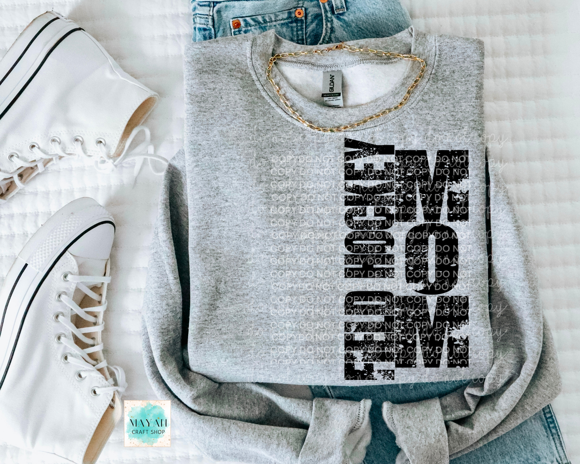 Field hockey mom heather grey sweatshirt. -Mayan Craft Shop