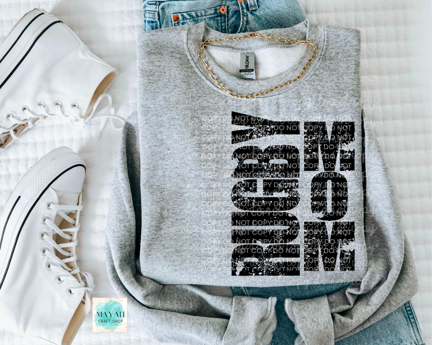 Rugby mom heather grey sweatshirt. -Mayan Craft Shop