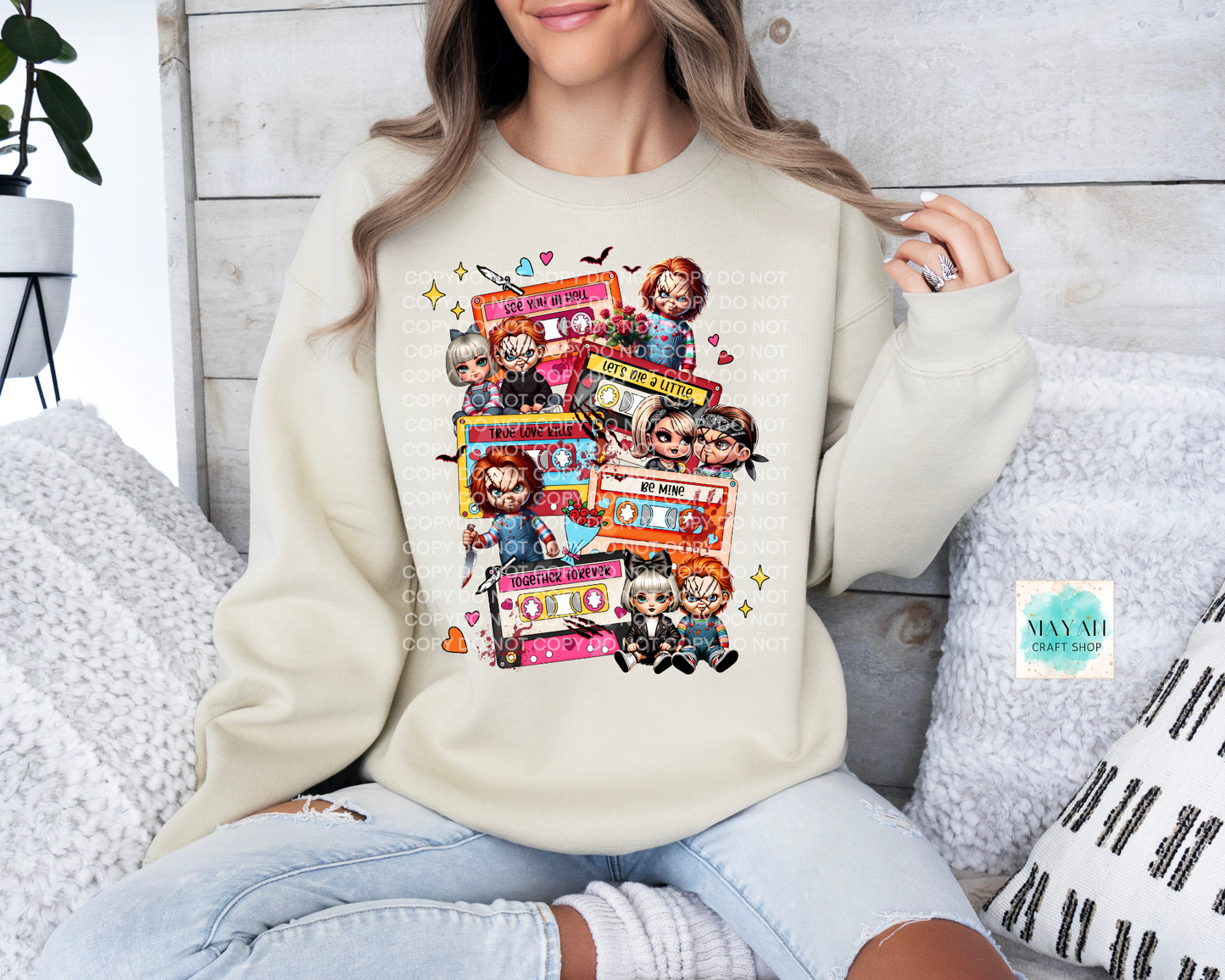 Love mixtape deadly dolls sand sweatshirt. -Mayan Craft Shop