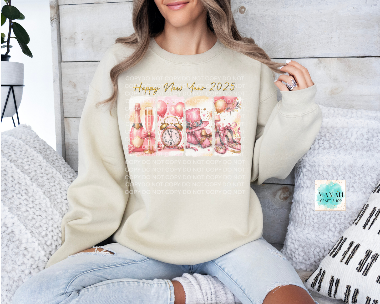 Happy new years 2025 sand sweatshirt. -Mayan Craft Shop