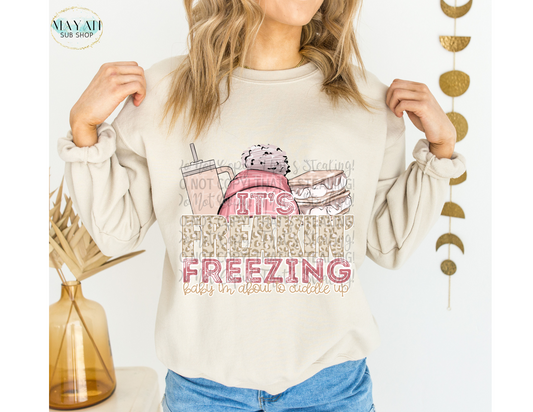 Freaking freezing in sand sweatshirt. -Mayan Sub Shop