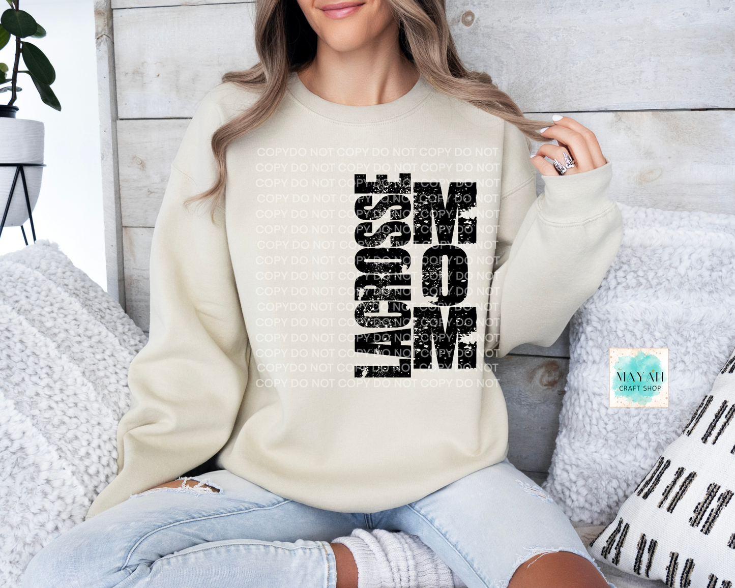 Lacrosse mom sand sweatshirt. -Mayan Craft Shop