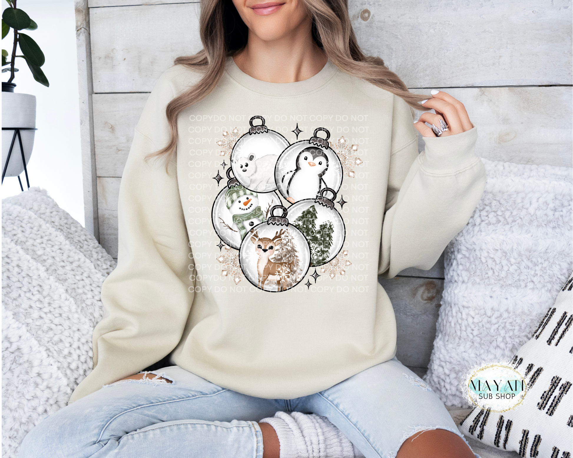 Winter ornaments sand sweatshirt. -Mayan Sub Shop