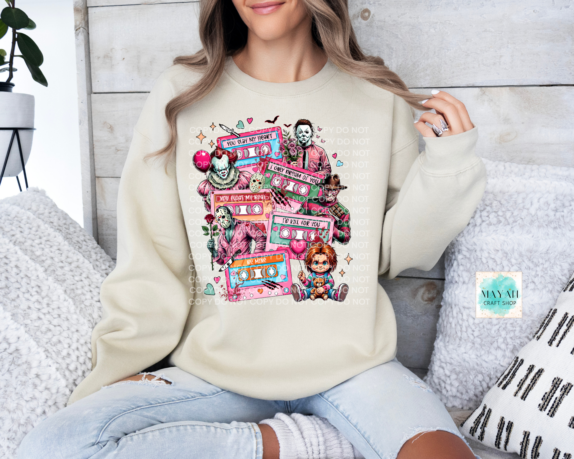 Love mixtape horror sand sweatshirt. -Mayan Craft Shop