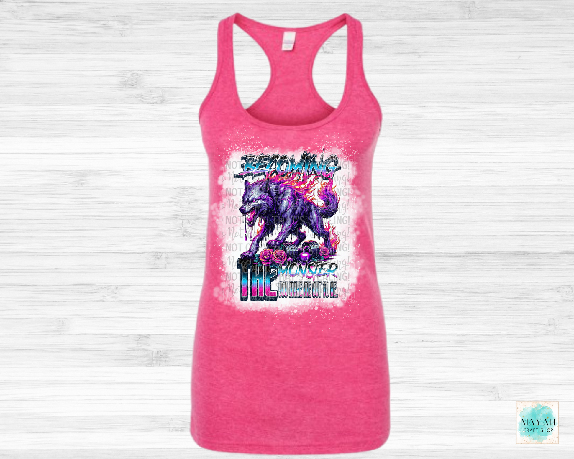 Becoming the monster heather fuschia bleached tank top. -Mayan Craft Shop