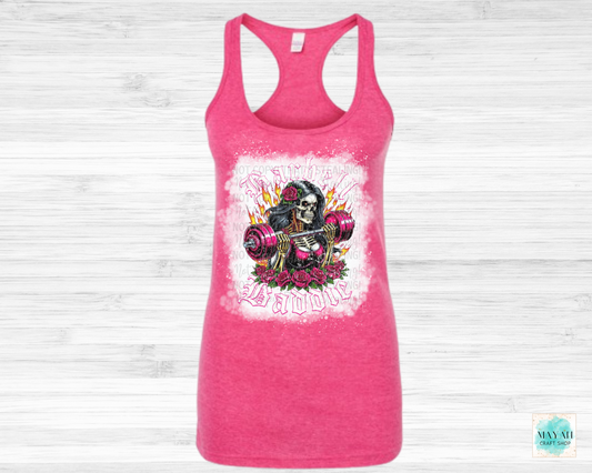 Barbell baddie heather fuchsia bleached tank top. -Mayan Craft Shop