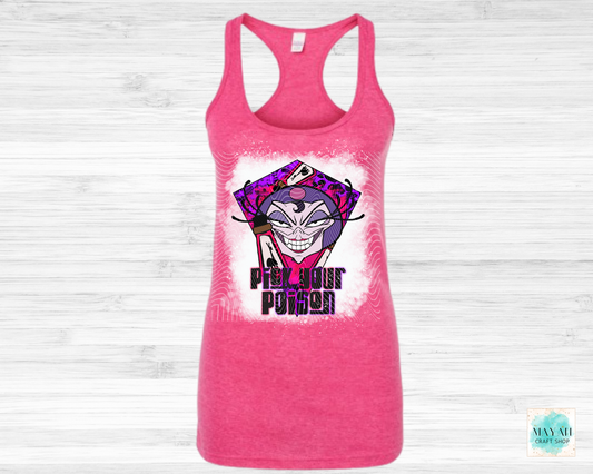 Pink tank top with a graphic design on a white background