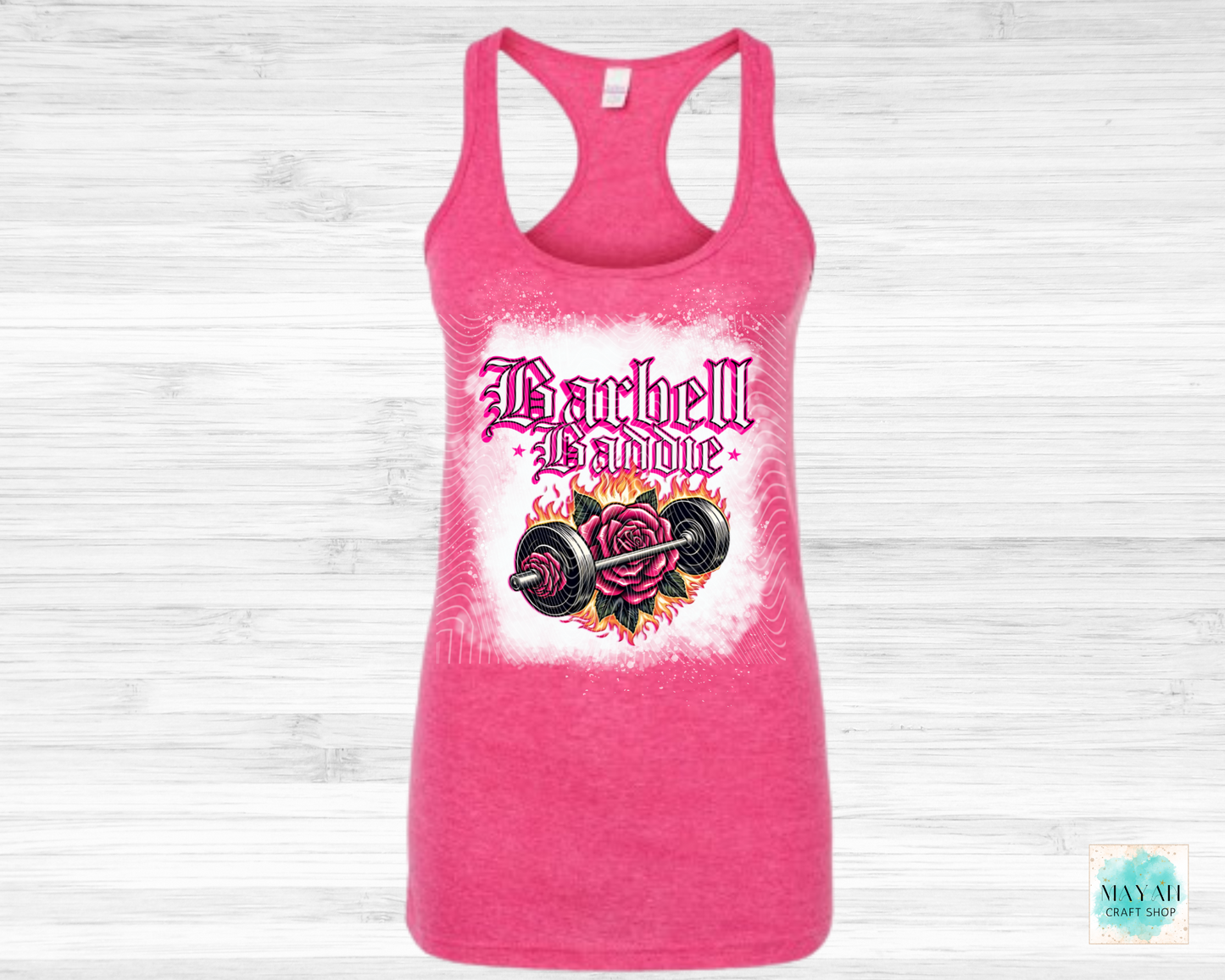 Barbell baddie heather fuchsia bleached tank. -Myana Craft Shop