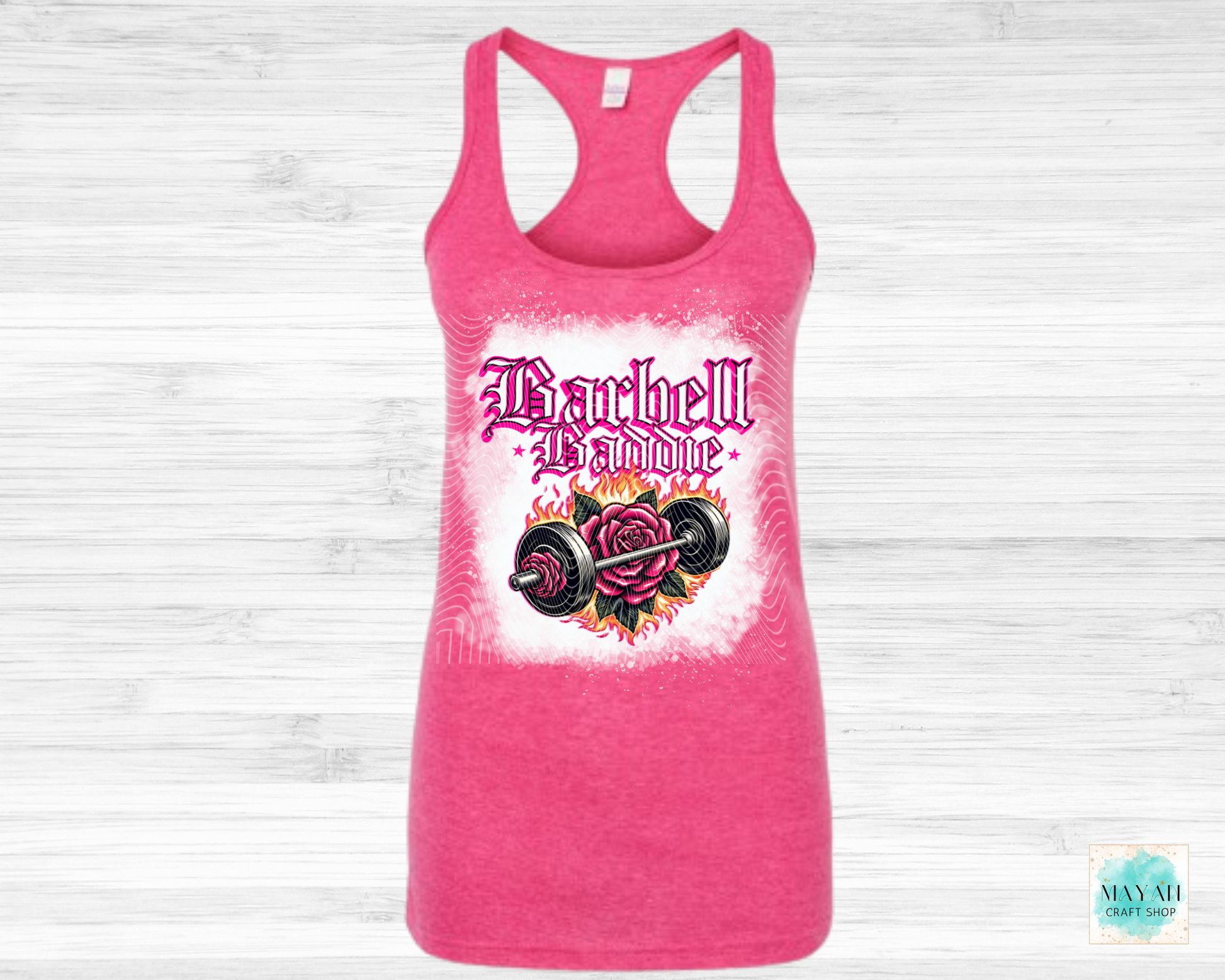 Barbell baddie heather fuchsia bleached tank. -Myana Craft Shop