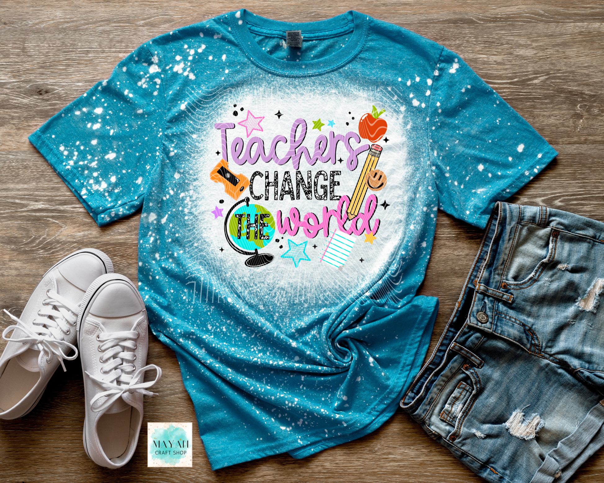 Teachers change the world heather galapagos bleached shirt.