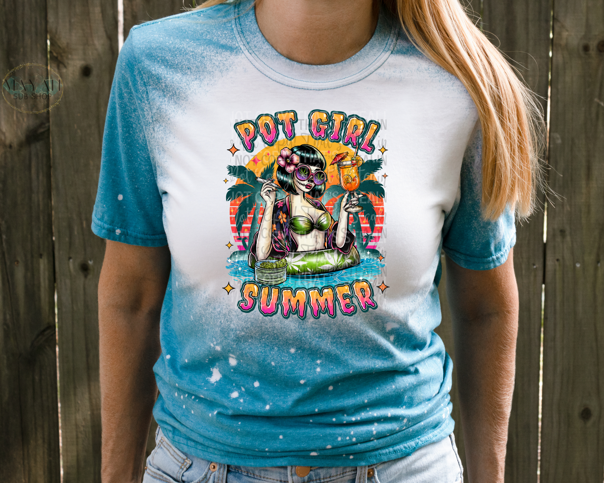 Pot Girl Summer Bleached Tee - Mayan Sub Shop