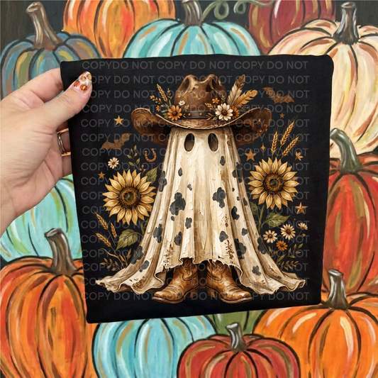 Western ghost cowboy Fall black DTF shirt.