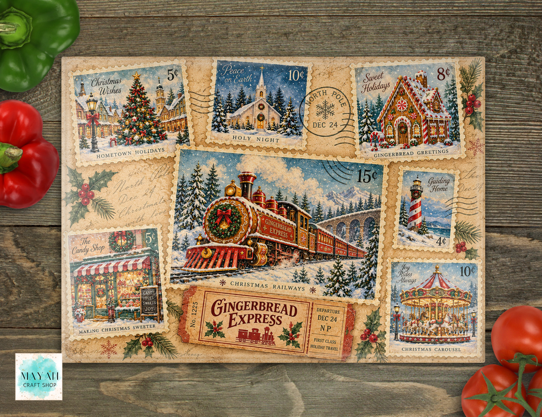 Gingerbread Express Cutting Board | Christmas Kitchen Decor | Mayan ...