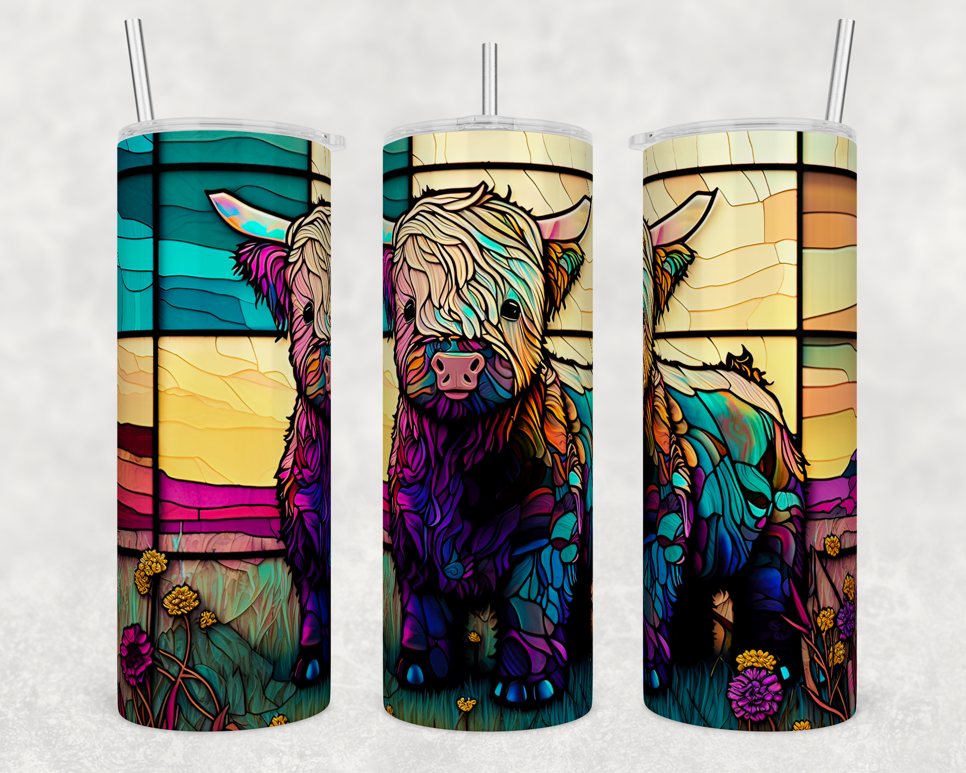 Glass highland cow 20 oz. skinny tumbler. - Mayan Sub Shop