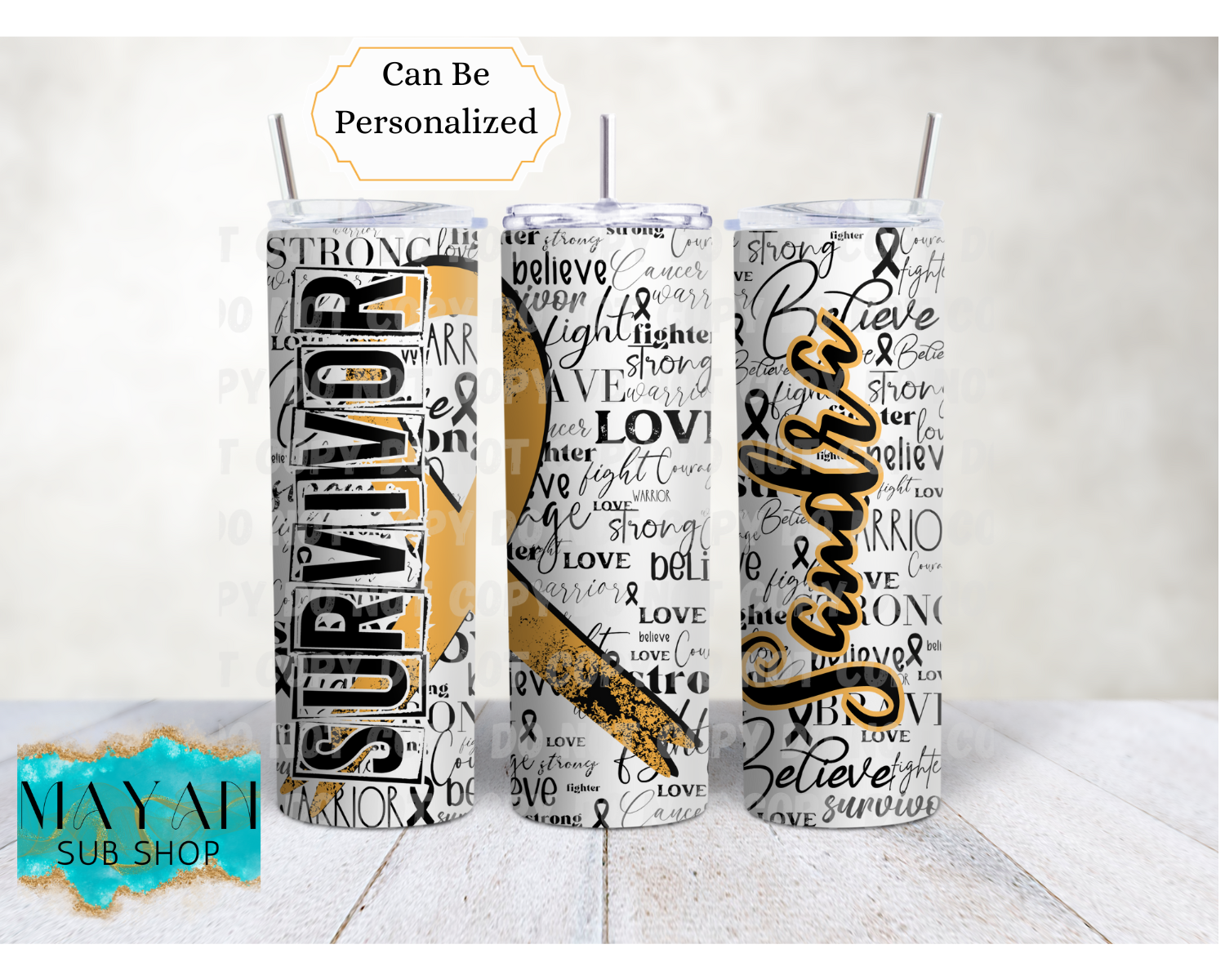 Gold Cancer Survivor Ribbon 20 oz. Skinny Tumbler - Mayan Sub Shop