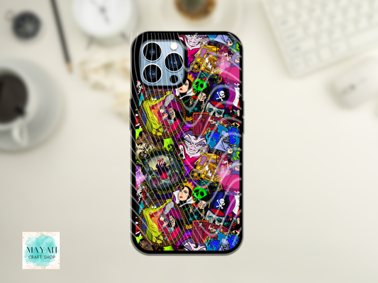Phone case with colorful guitar design on a white surface.