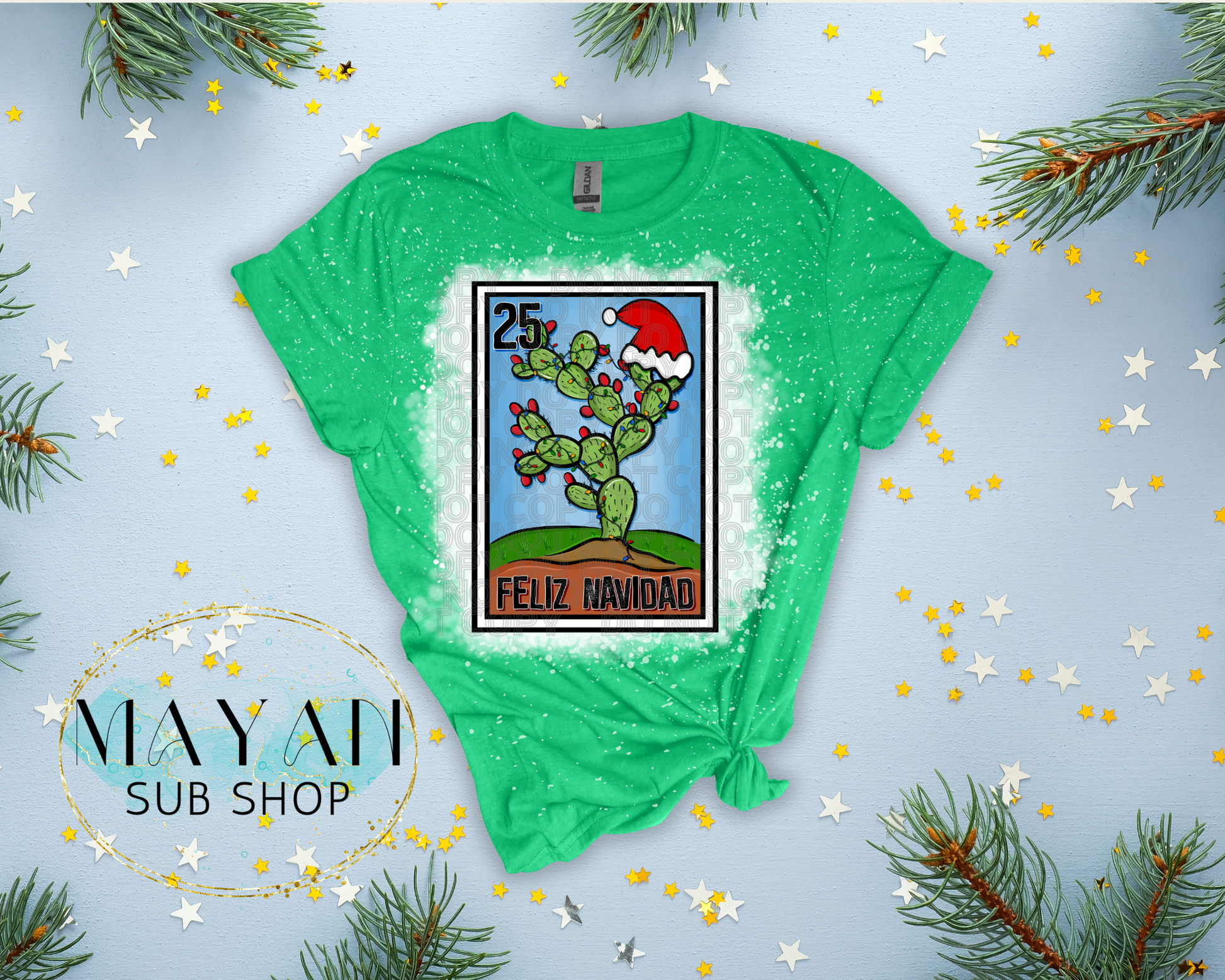 Feliz Navidad Loteria Bleached Shirt - Mayan Sub Shop