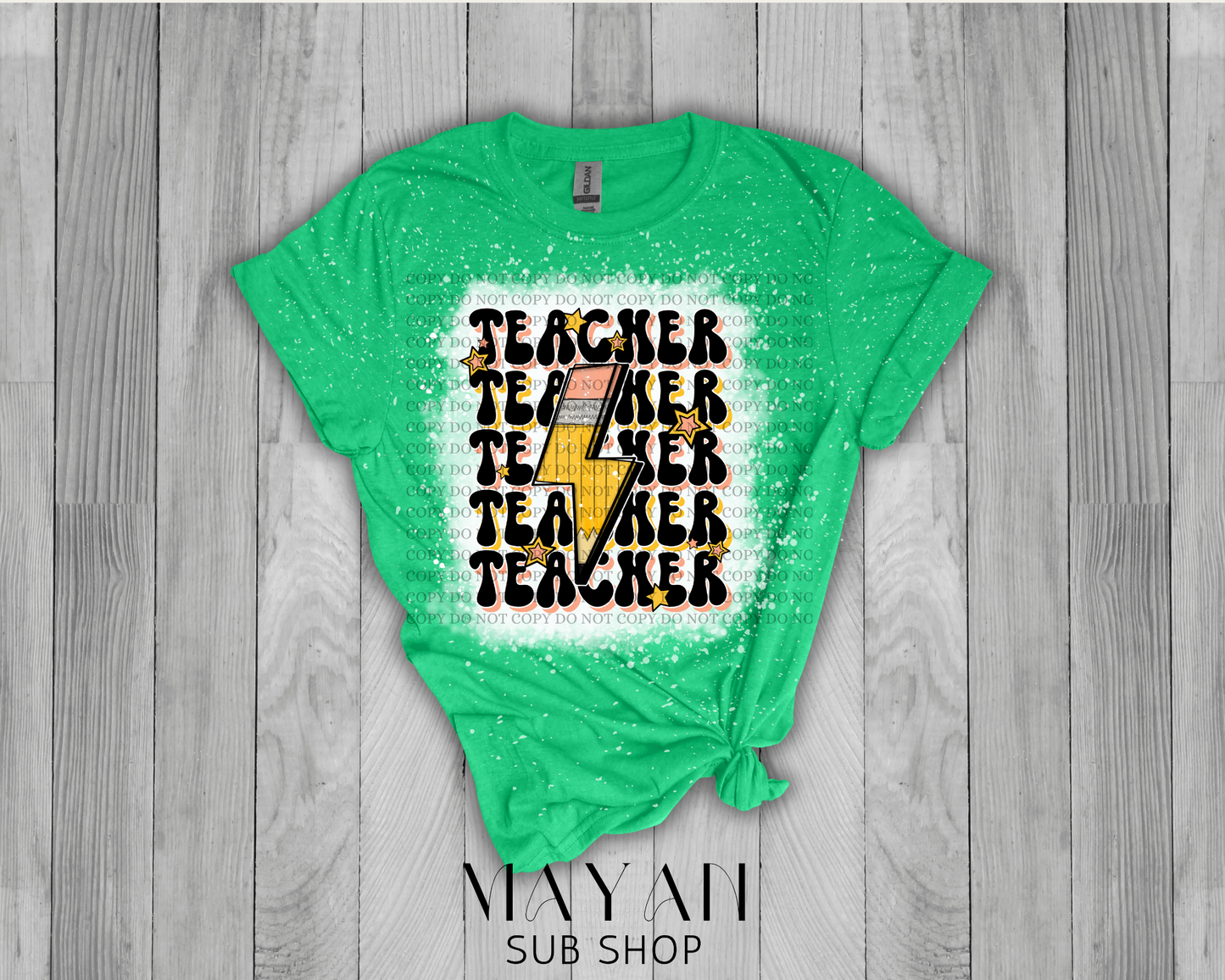 Teacher Stacked Retro Bleached Shirt - Mayan Sub Shop