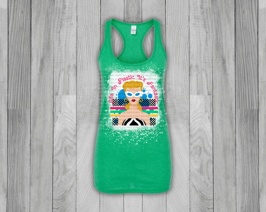 Life in plstic, so fantastic bleached heather irish green tank top. - Mayan Sub Shop