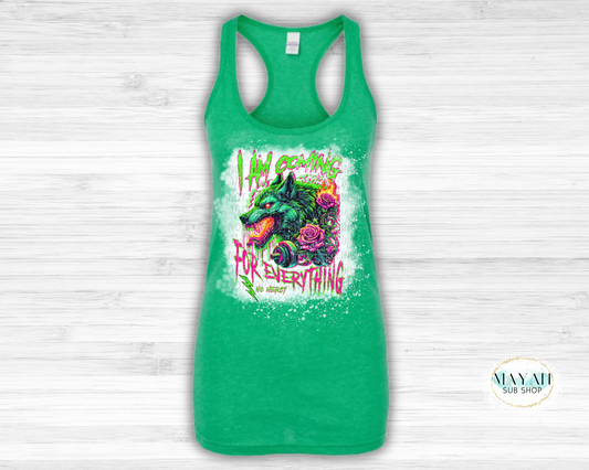 Coming for everything heather Irish green bleached tank top. -Mayan Craft Shop
