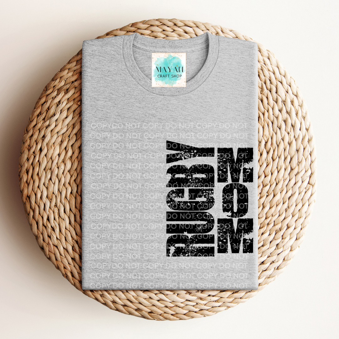 Rugby mom heather grey shirt. -Mayan Craft Shop