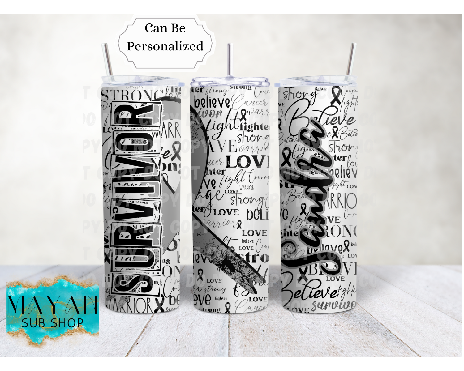 Grey Cancer Survivor Ribbon 20 oz. Skinny Tumbler - Mayan Sub Shop