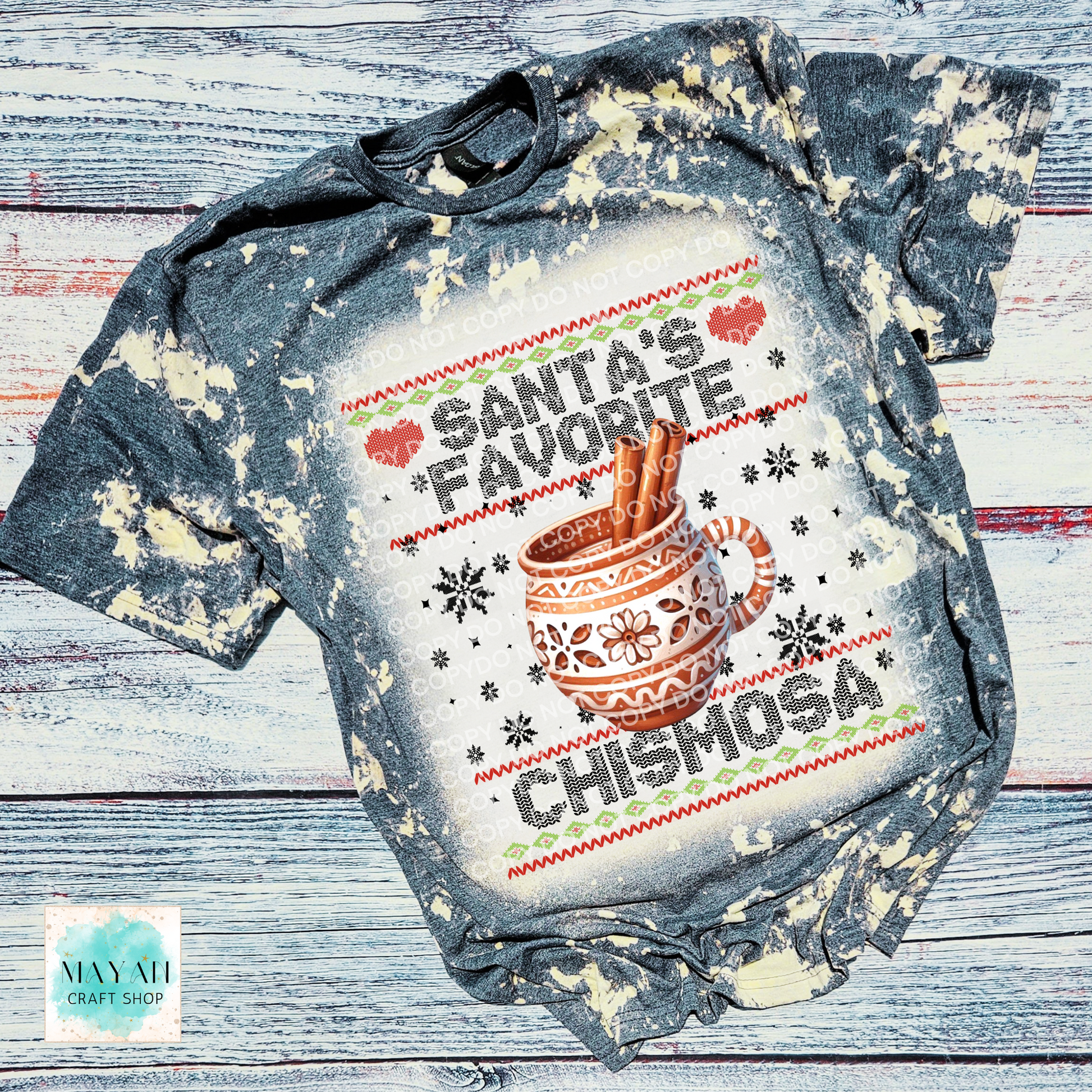 Santa's favorite chismosa heather charcoal bleached tee. -Mayan Craft Shop