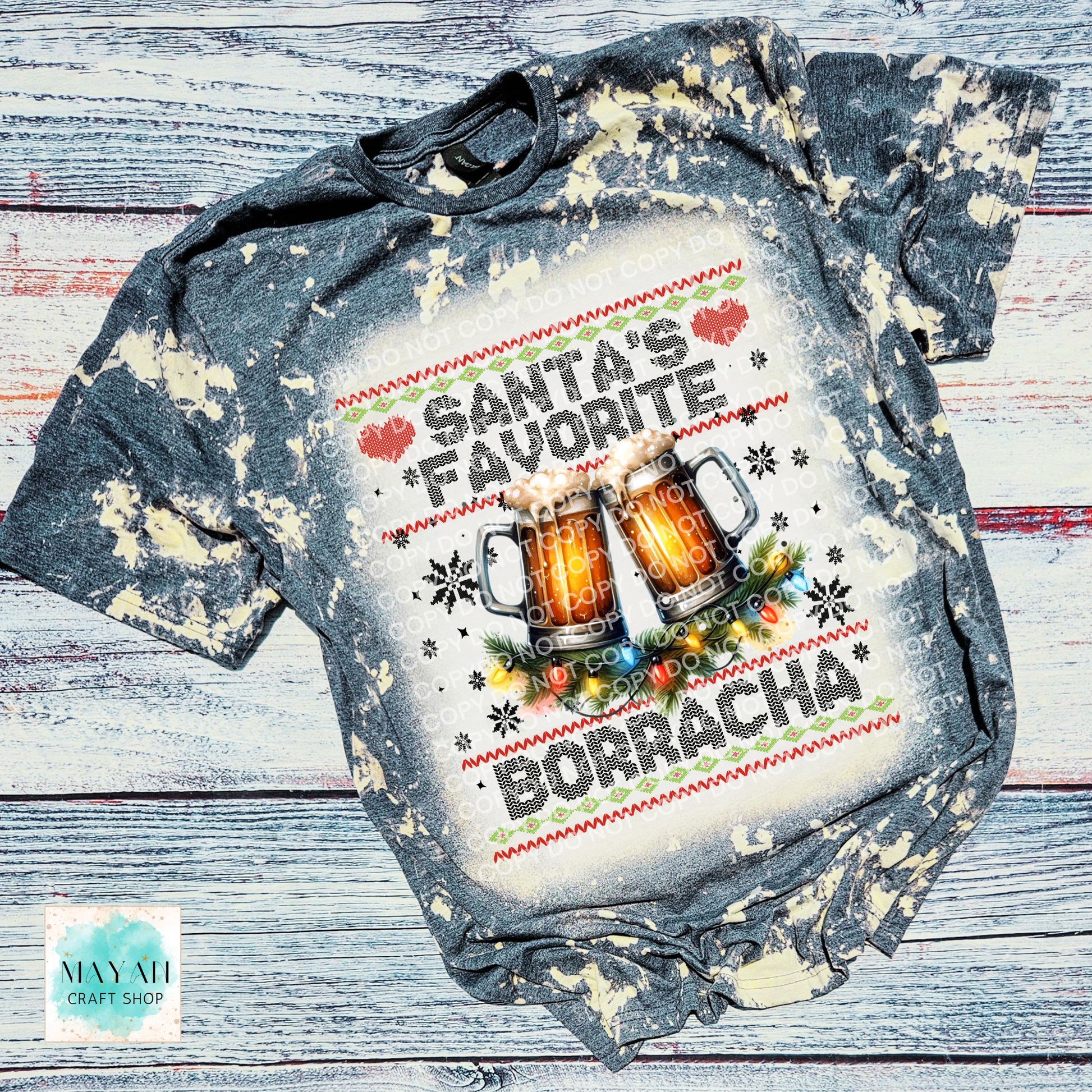 Santa's favorite borracha heatehr charcoal bleached tee. -Mayan Craft Shop