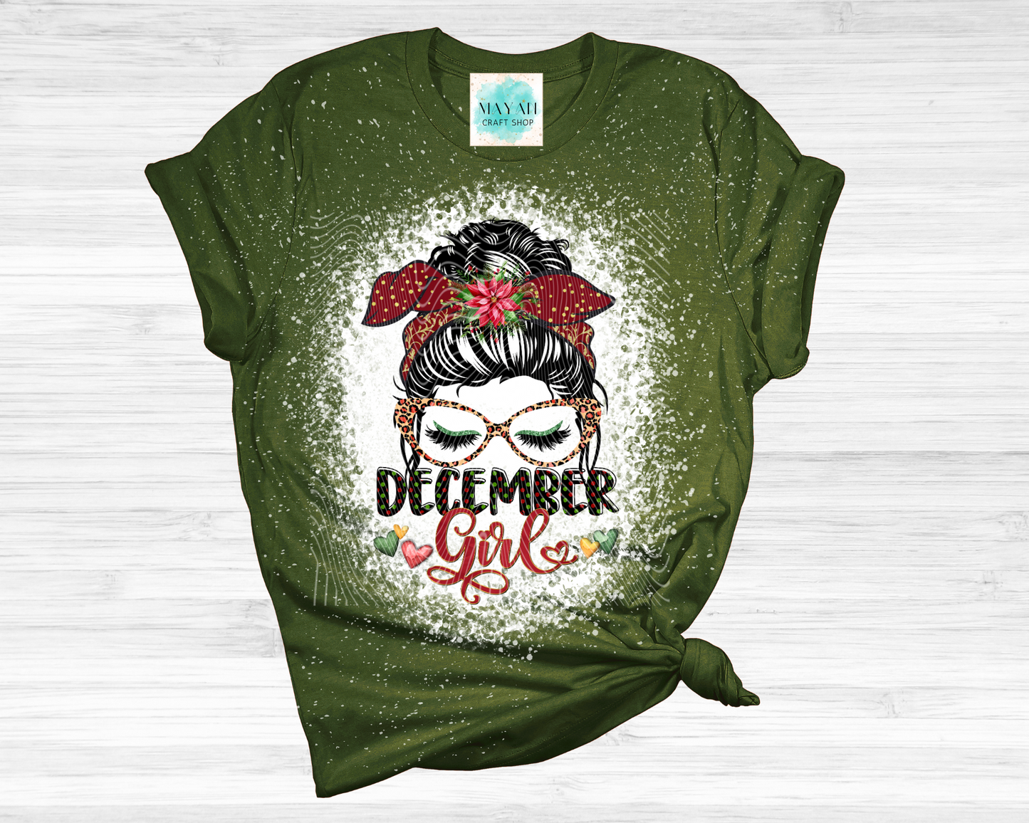 December girl heather forest green bleached tee. -Mayan Craft Shop