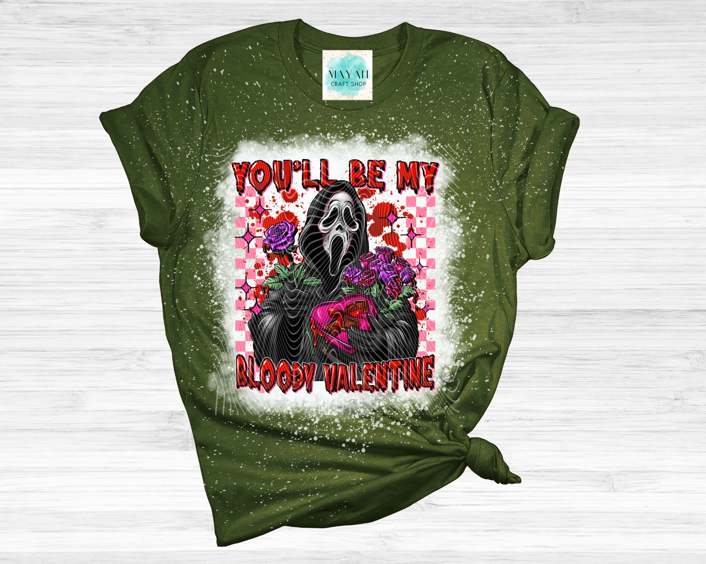 My bloody Valentine heather forest green bleached shirt. -Mayan Craft Shop