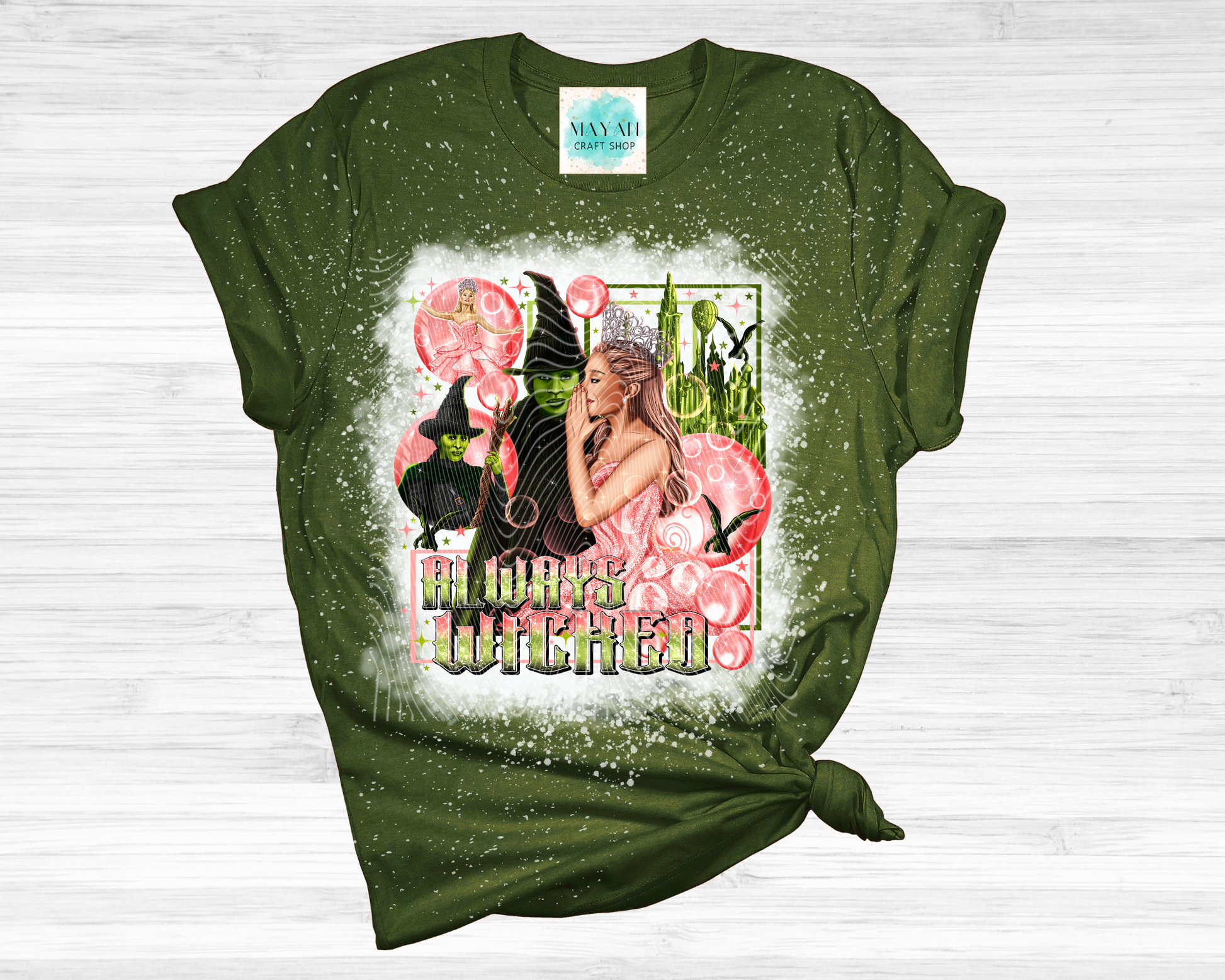 Always wicked heather forest green bleached tee. -Mayan Craft Shop