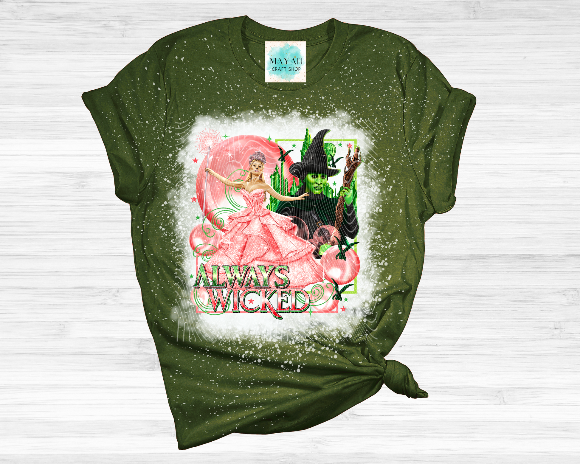 Always wicked heather forest green bleached tee. -Mayan Craft Shop